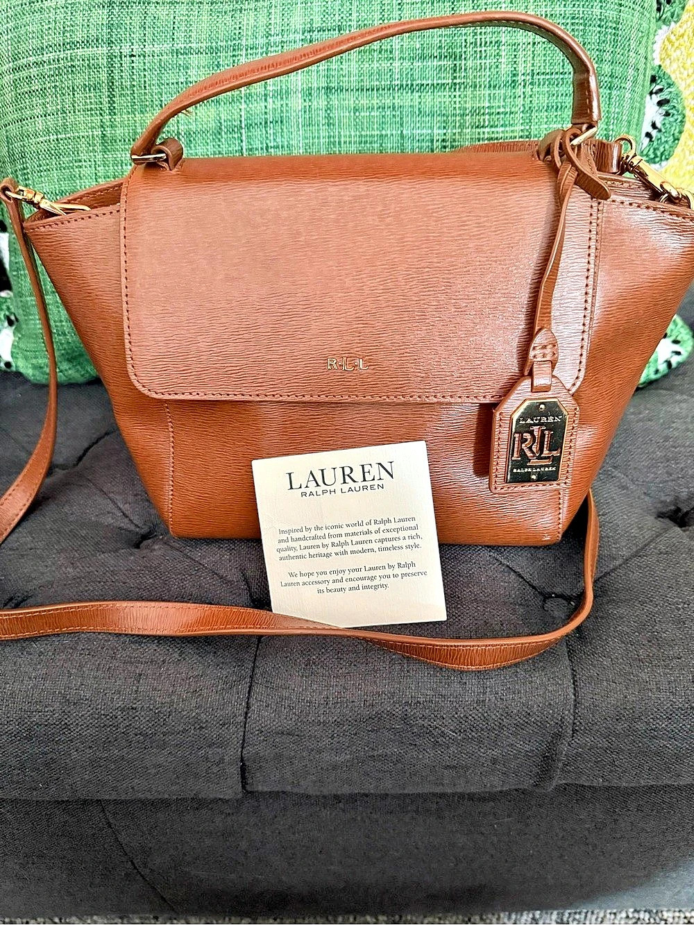 Lauren Ralph Lauren Crosshatch Leather Medium Brooke Satchel Brown